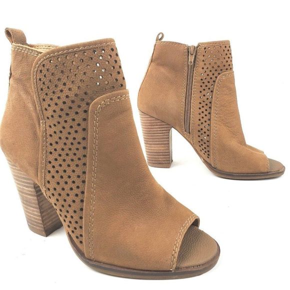 Lucky Brand Shoes - Lucky Brand Lakmeh Peep Toe Perforated Heel Ankle Boots Booties Tan Suede sz 6.5